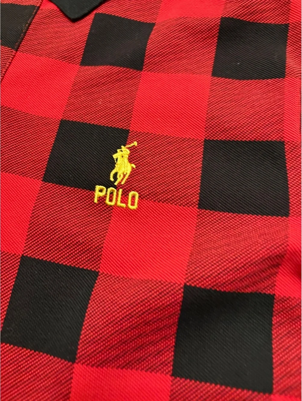 Polo Ralph Lauren Men's Large Custom Slim Fit Buffalo Plaid Polo - Red/Black